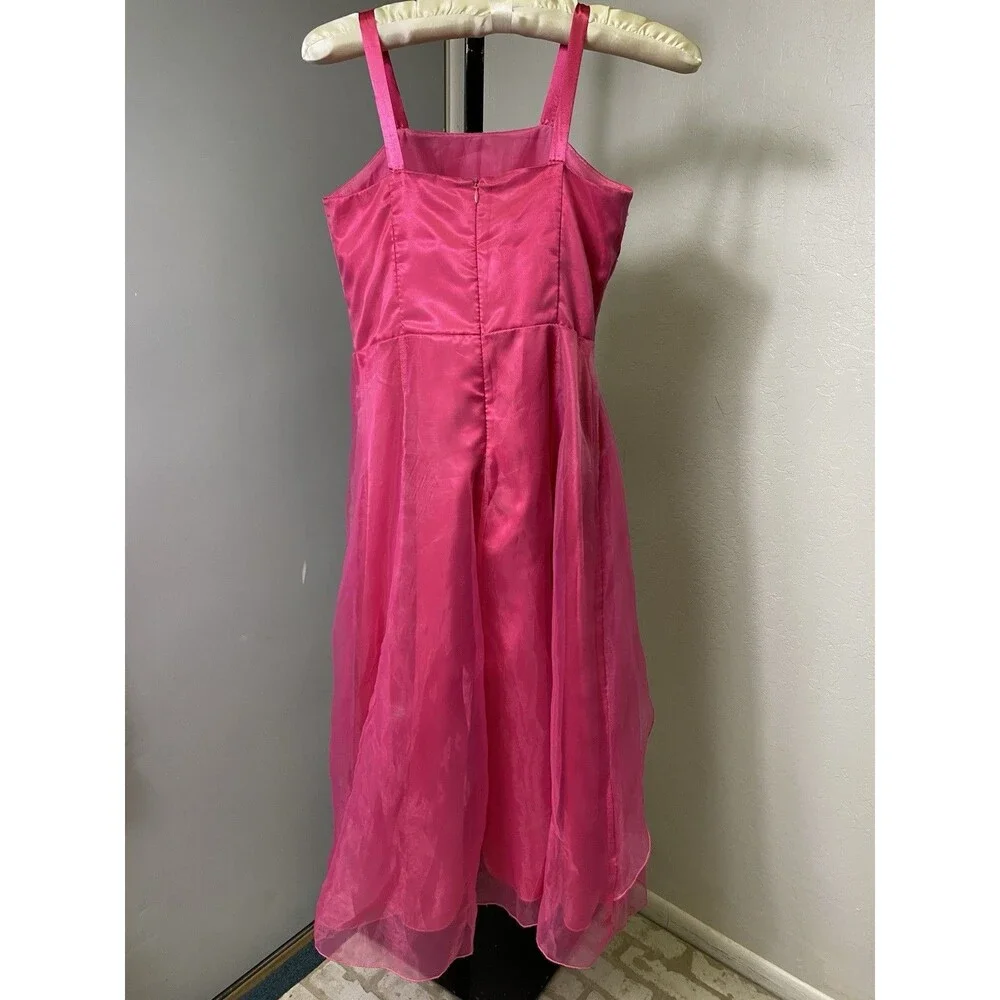 iEFIEL Girls Fuchsia Pink Rhinestone Organza Flower Dress size 10